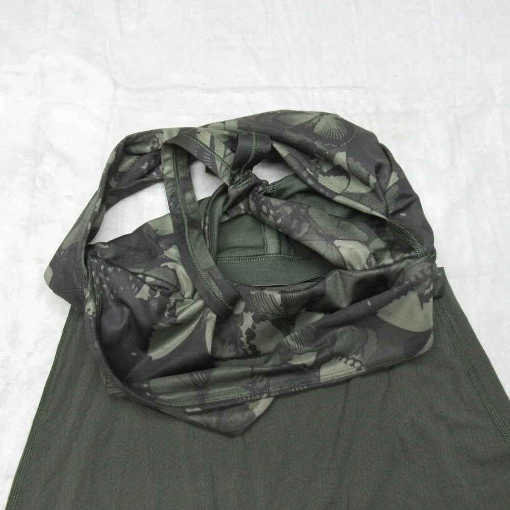 Lululemon Top Womens 4 Green Butterfly Print‎ Racerback Padded Wrap It Up Tank